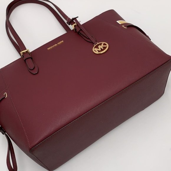 Michael Kors Gilly Large Drawstring Travel Tote Leather Oxblood Color - Picture 1 of 16